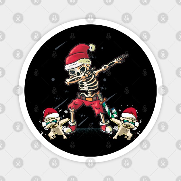 funny christmas dabbing skeleton with pugs Magnet by Love My..